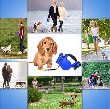 NightWalk LED Retractable Dog Leash — 4.5M with Waste Bag Dispenser