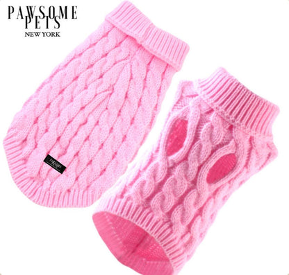 Pink Cable Knit Dog & Cat Sweater – Extra Warm Turtleneck
