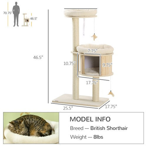 PawHut 3 Level Cat Tree With Sisal Scratching Posts  Cat Badminton Toy For Playi