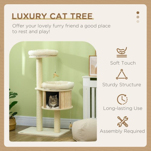 PawHut 3 Level Cat Tree With Sisal Scratching Posts  Cat Badminton Toy For Playi