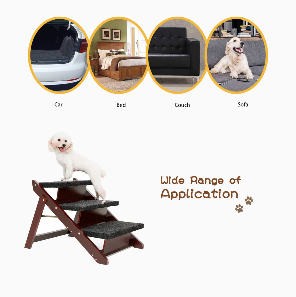 Wood Pet Stairs Pet Steps Foldable 3 Levels Dog Stairs & Ramp Perfect For Beds A