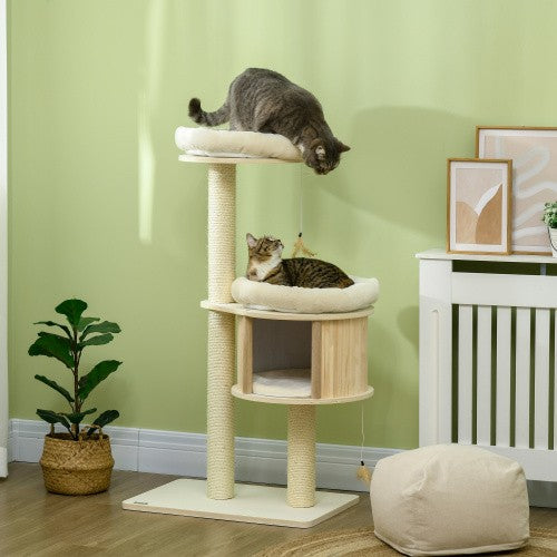 PawHut 3 Level Cat Tree With Sisal Scratching Posts  Cat Badminton Toy For Playi