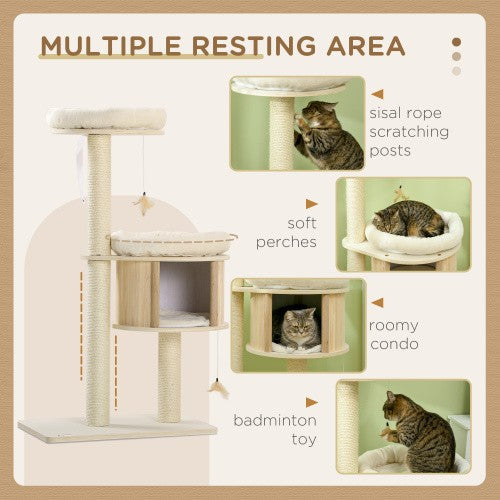 PawHut 3 Level Cat Tree With Sisal Scratching Posts  Cat Badminton Toy For Playi