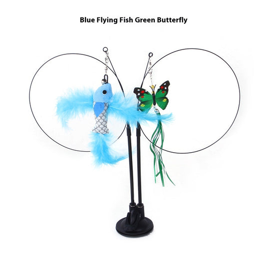 Cat Suction Cup Teaser Toy – Interactive Wand with Butterfly, Mouse & More Attachments