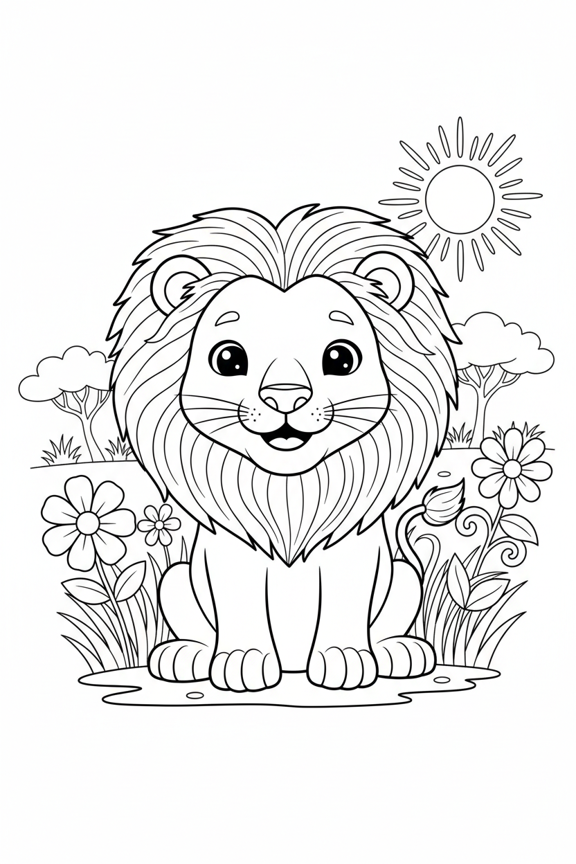 Printable lion coloring page for kids and adults