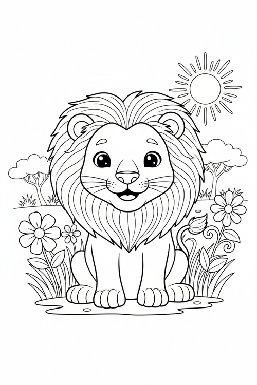 Printable lion coloring page for kids and adults