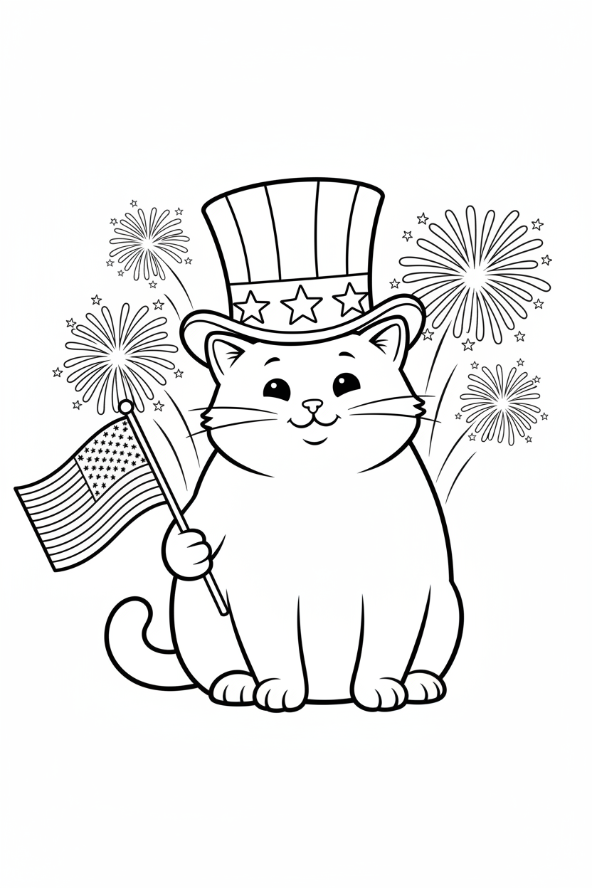 Printable Uncle Sam cat 4th of July coloring page