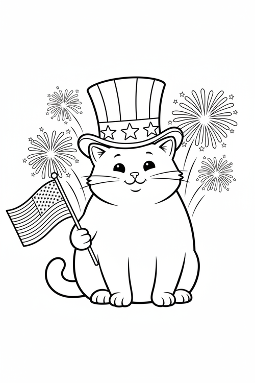 Printable Uncle Sam cat 4th of July coloring page