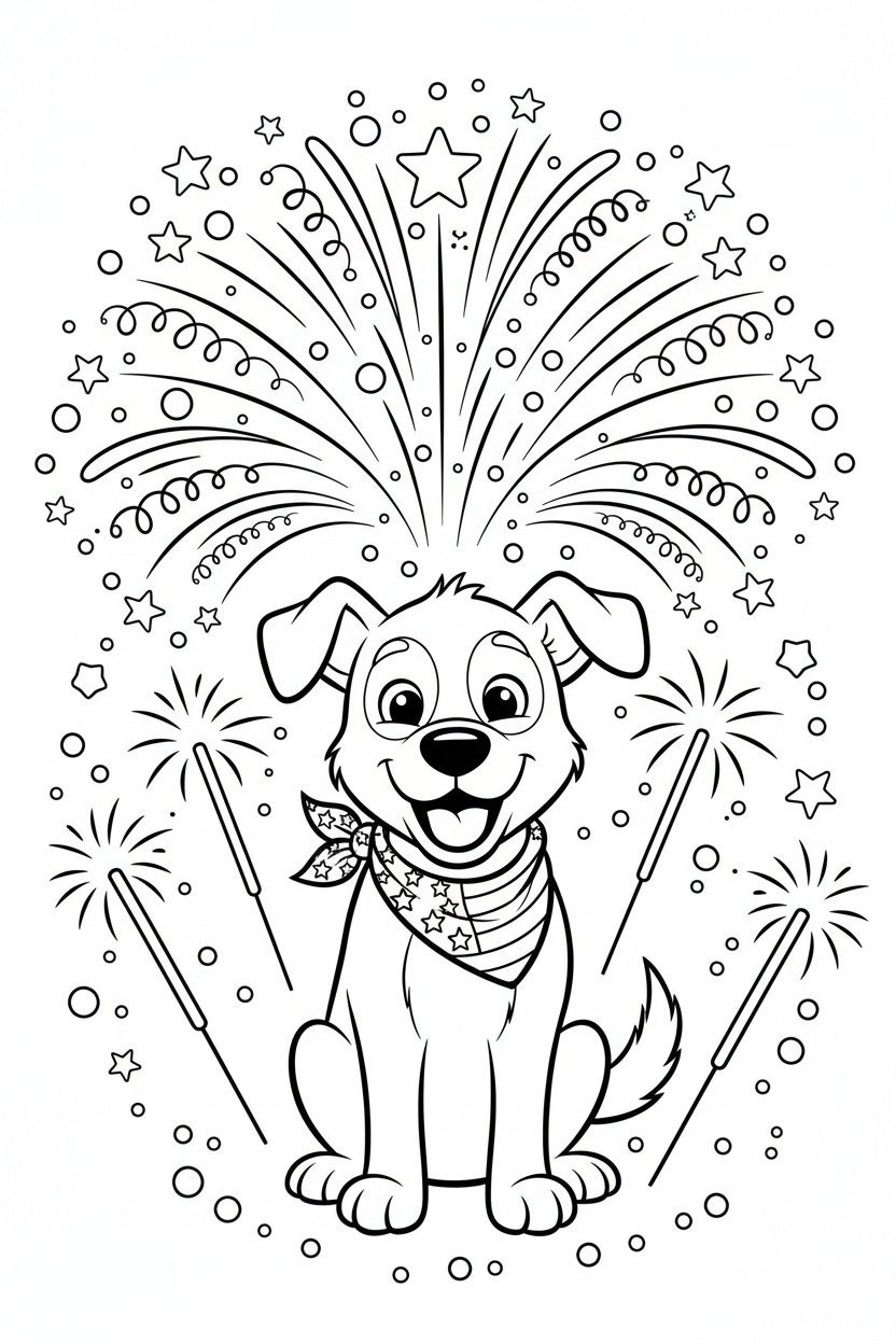 Printable patriotic dog 4th of July coloring page