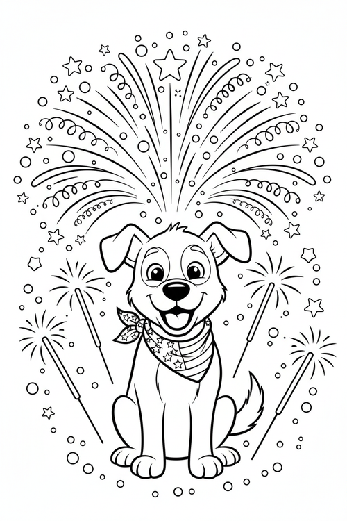 Printable patriotic dog 4th of July coloring page
